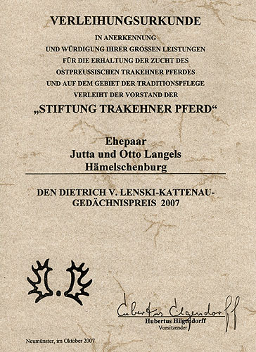 Dietrich v. Lenski-Kattenau-Gedchtnispreises 2007 fr Jutta u. Otto Langels